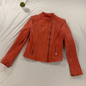 Neiman Marcus Exclusive Pink Leather Peach Biker Jacket Moto Size S Lamb